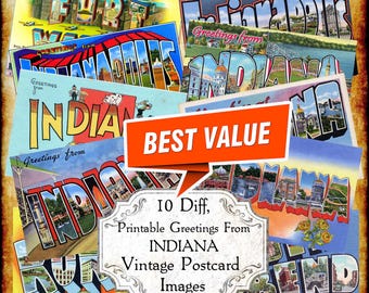 thumbnail interactive-video image 1 of GREETINGS FROM INDIANA Vintage Reprint Postcard Set Of 20... 1 of 11
