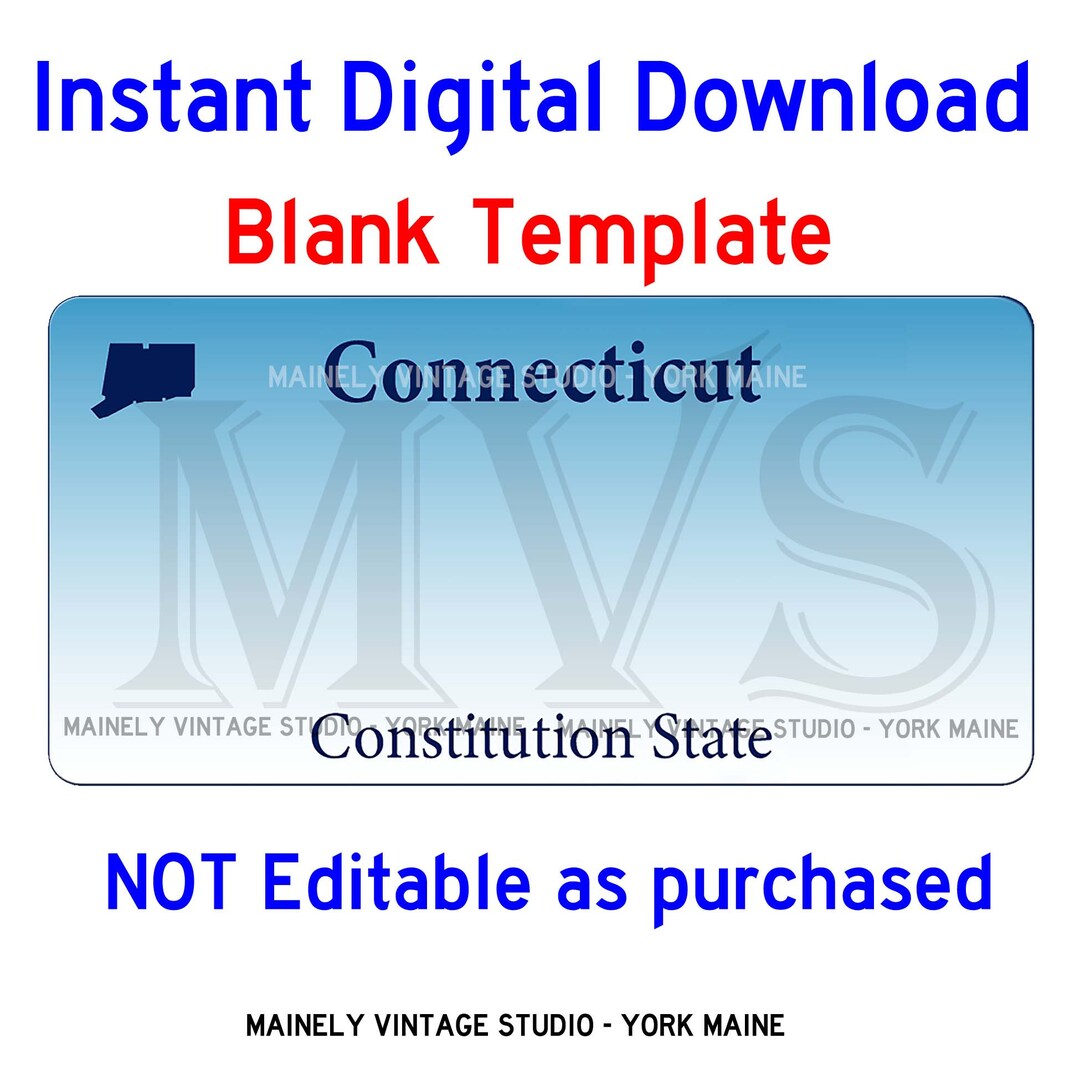 Connecticut CT License Vanity Plate Blank Template Digital Printable