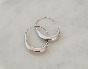 Crescent moon silver 925 , drop earrings, nickel free silver earrings, circle open earrings, handmade silver plated earrings, S925 earrings