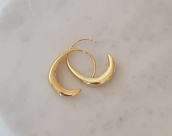 Crescent moon silver 925 drop earrings, 18k gold plated earrings, nickel free, hypoallergenic drop earrings, handmade jewels, S925 earrings