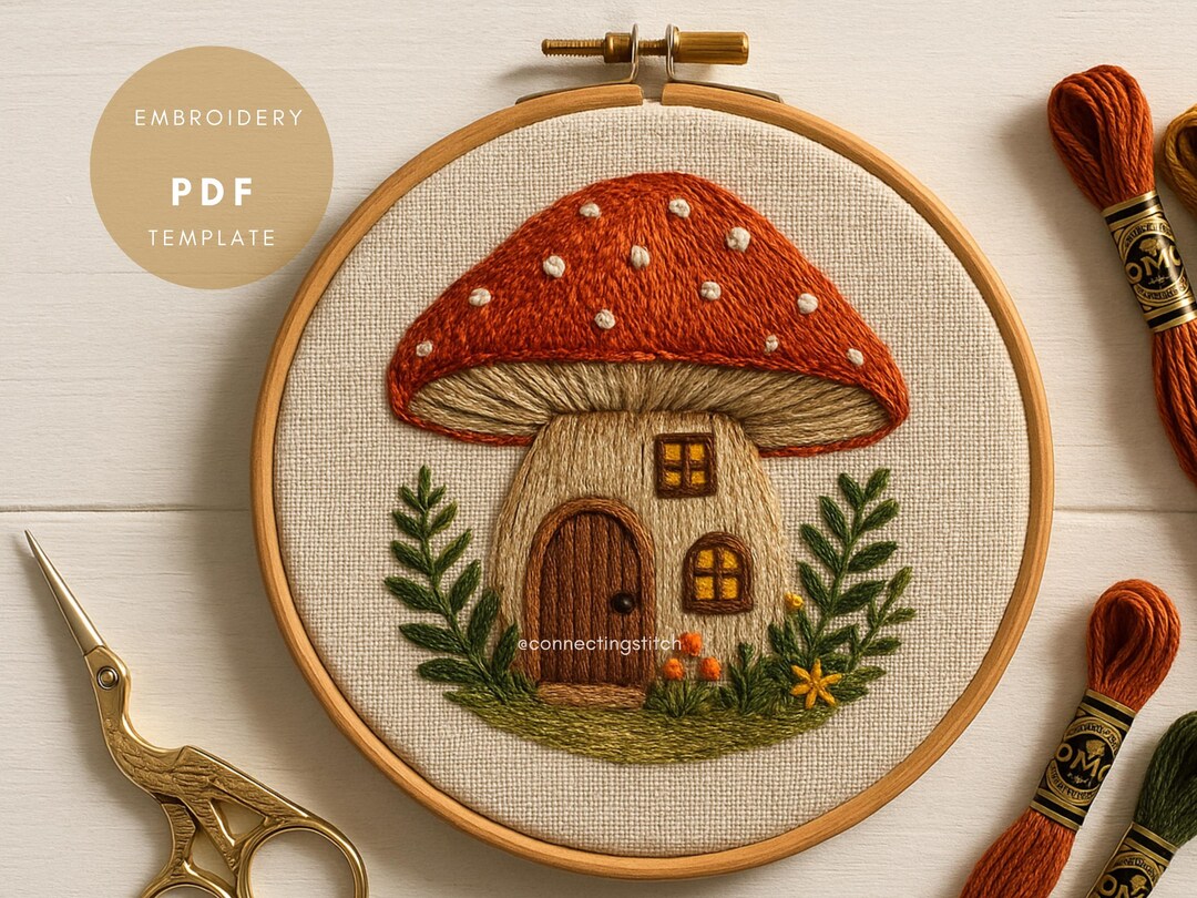 Mushroom House Embroidery Pattern | Whimsical Cottage DIY (PDF) - Etsy