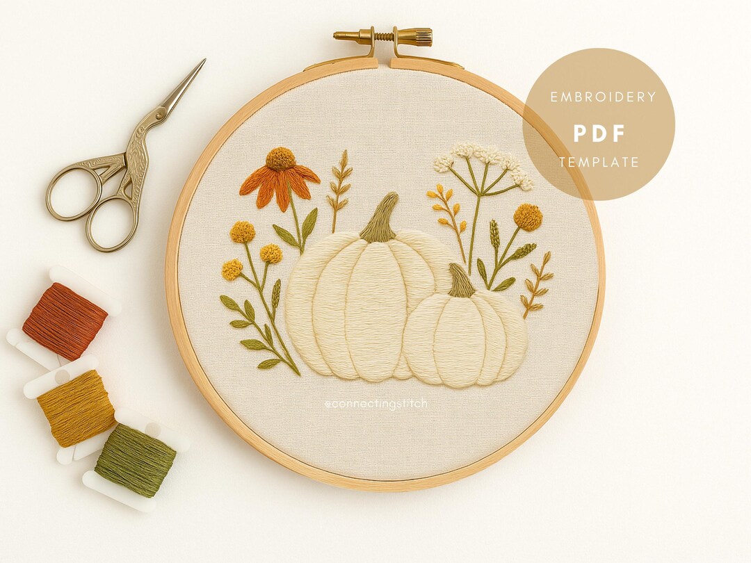 Pumpkin & Flowers Embroidery Pattern PDF | Fall Hand Embroidery ...