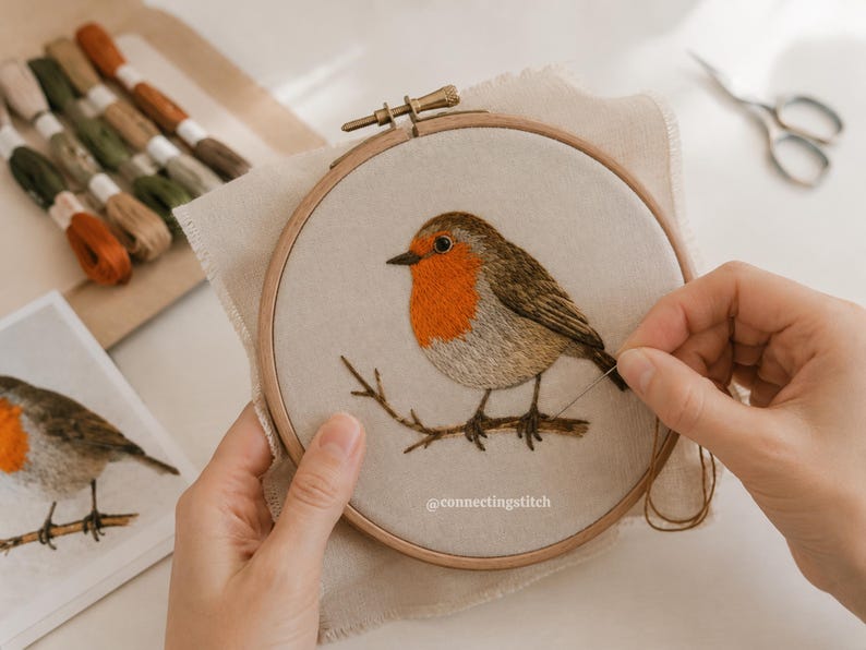 Robin Embroidery Pattern Robin Embroidery Pattern PDF | Realistic Bird, Nature Stitch Template ...