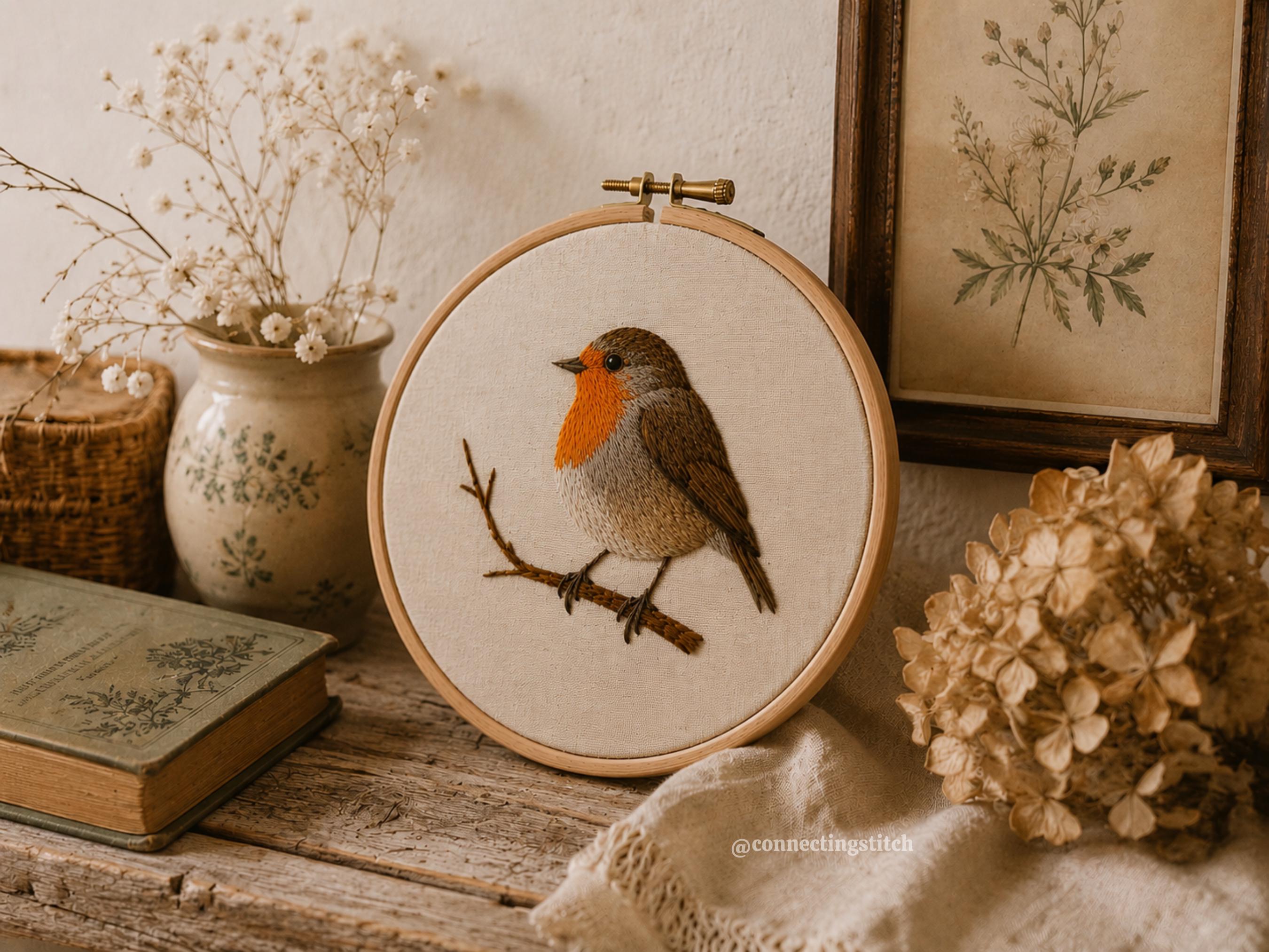 Robin Embroidery Pattern Robin Embroidery Pattern PDF | Realistic Bird, Nature Stitch Template ...