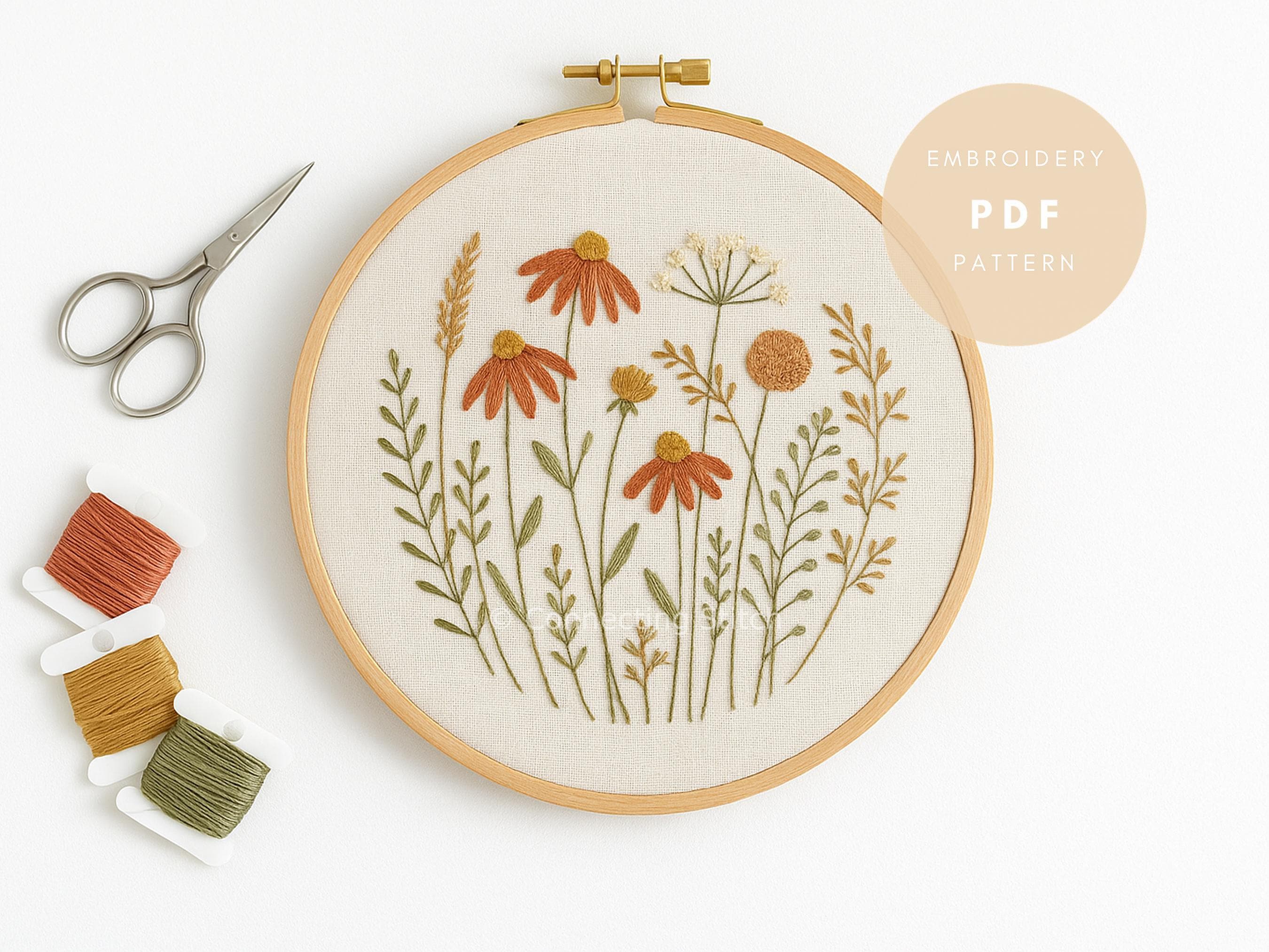 Wildflower Embroidery Pattern PDF | Floral Hand Embroidery Design ...