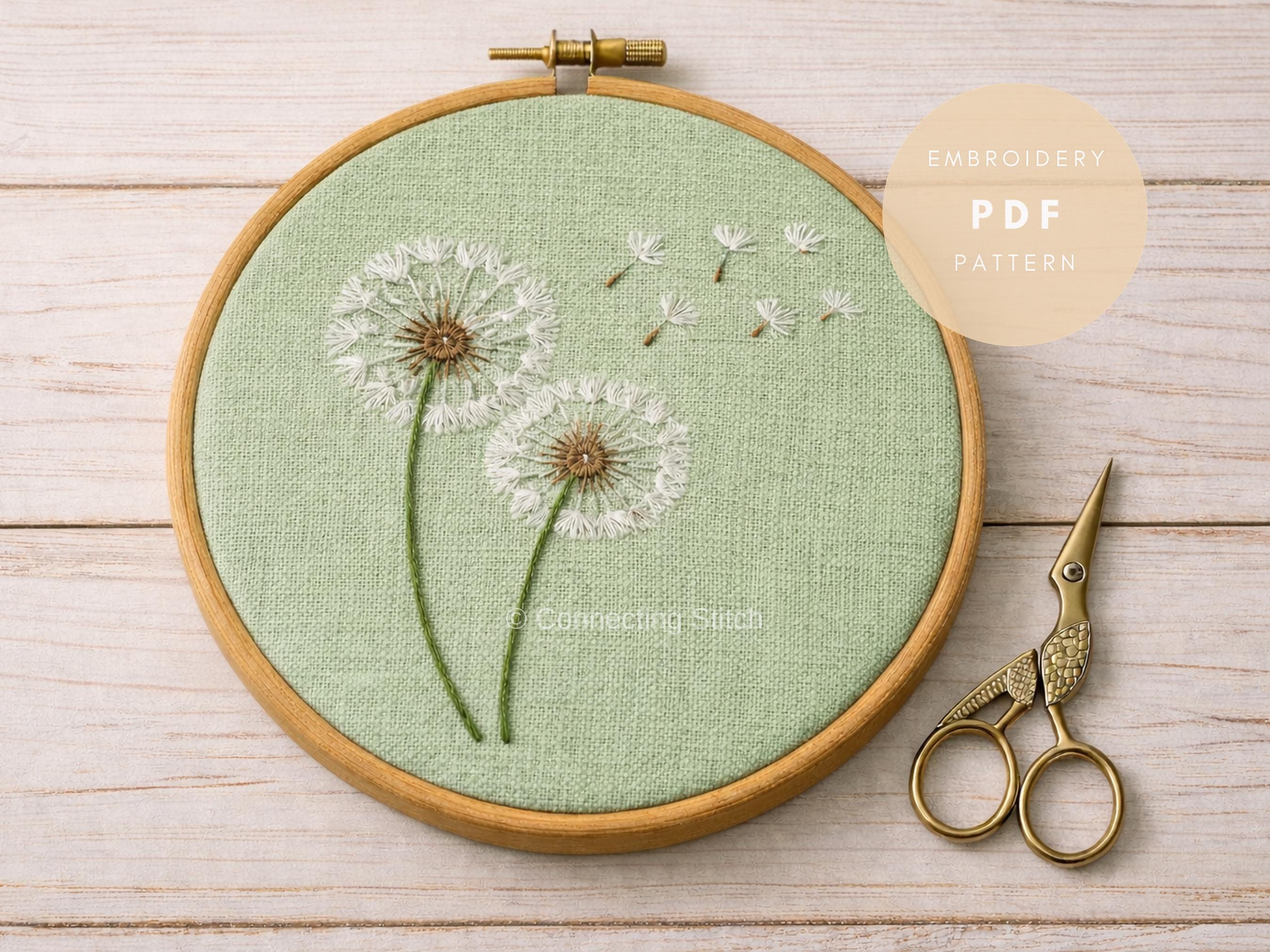 Dandelion Embroidery Pattern PDF | Minimal Floral Hand Embroidery ...