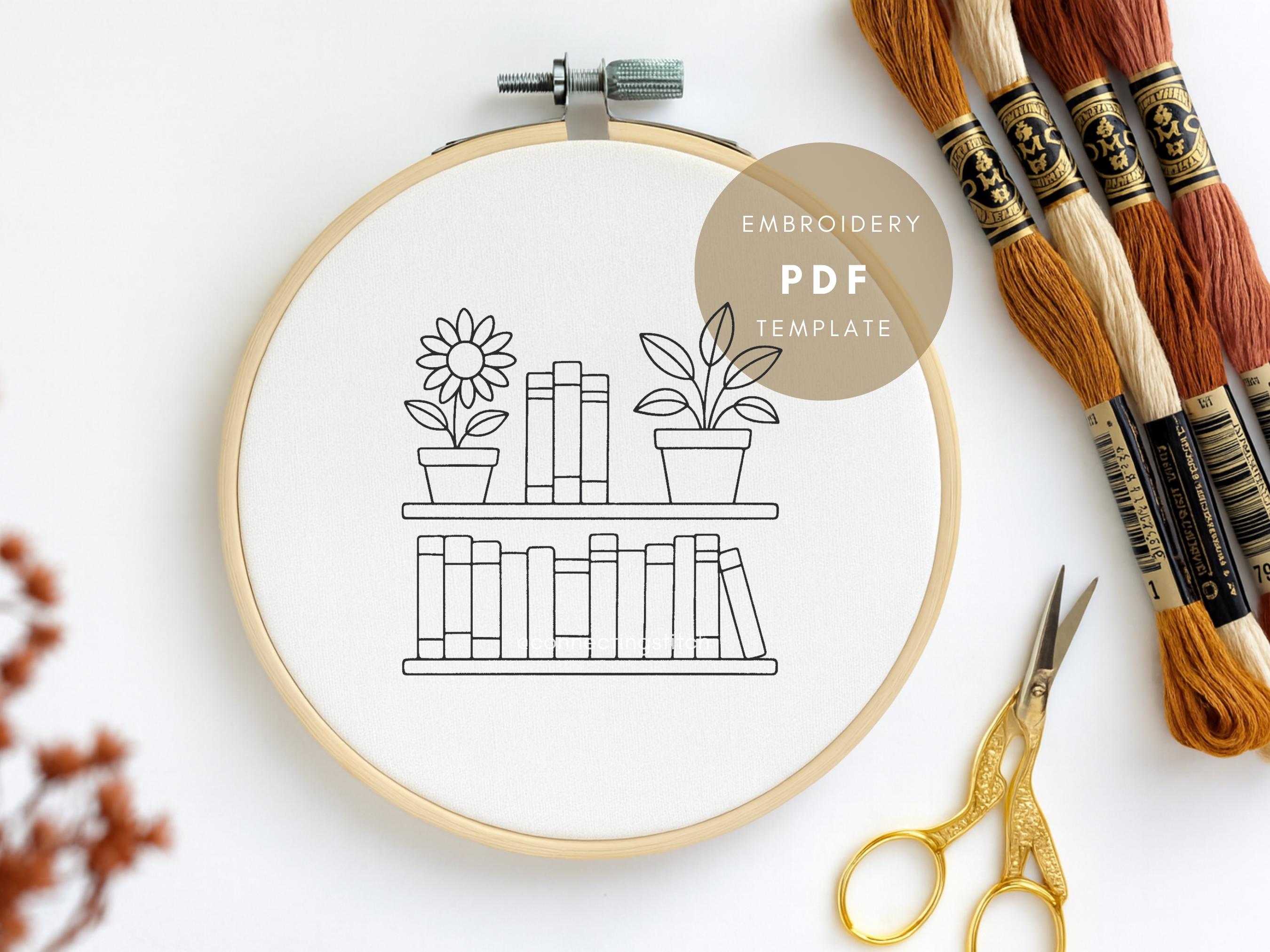 Bookshelf Hand Embroidery Pattern | Book Lover Hoop Art (PDF Download ...