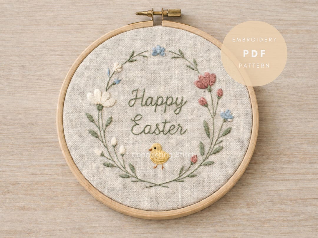Easter Chick Embroidery Pattern | Floral Wreath Hoop Art (PDF Download ...