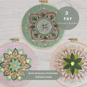 3 Mandala Embroidery PDF Pattern Bundle | Hand Embroidery Designs | DIY Hoop Art Instant Download