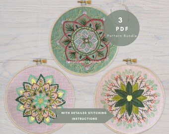 3 Mandala Embroidery PDF Pattern Bundle | Hand Embroidery Designs | DIY Hoop Art Instant Download