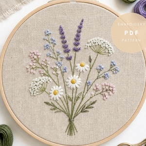 Wildblumen Bouquet Stickmuster PDF, Handstickerei, Stickrahmen-Anhänger, Instant Download