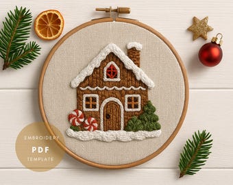 Stickmuster Lebkuchenhaus | Gemütliche Weihnachten PDF Vorlage für Anfänger | Urlaub Stich Design