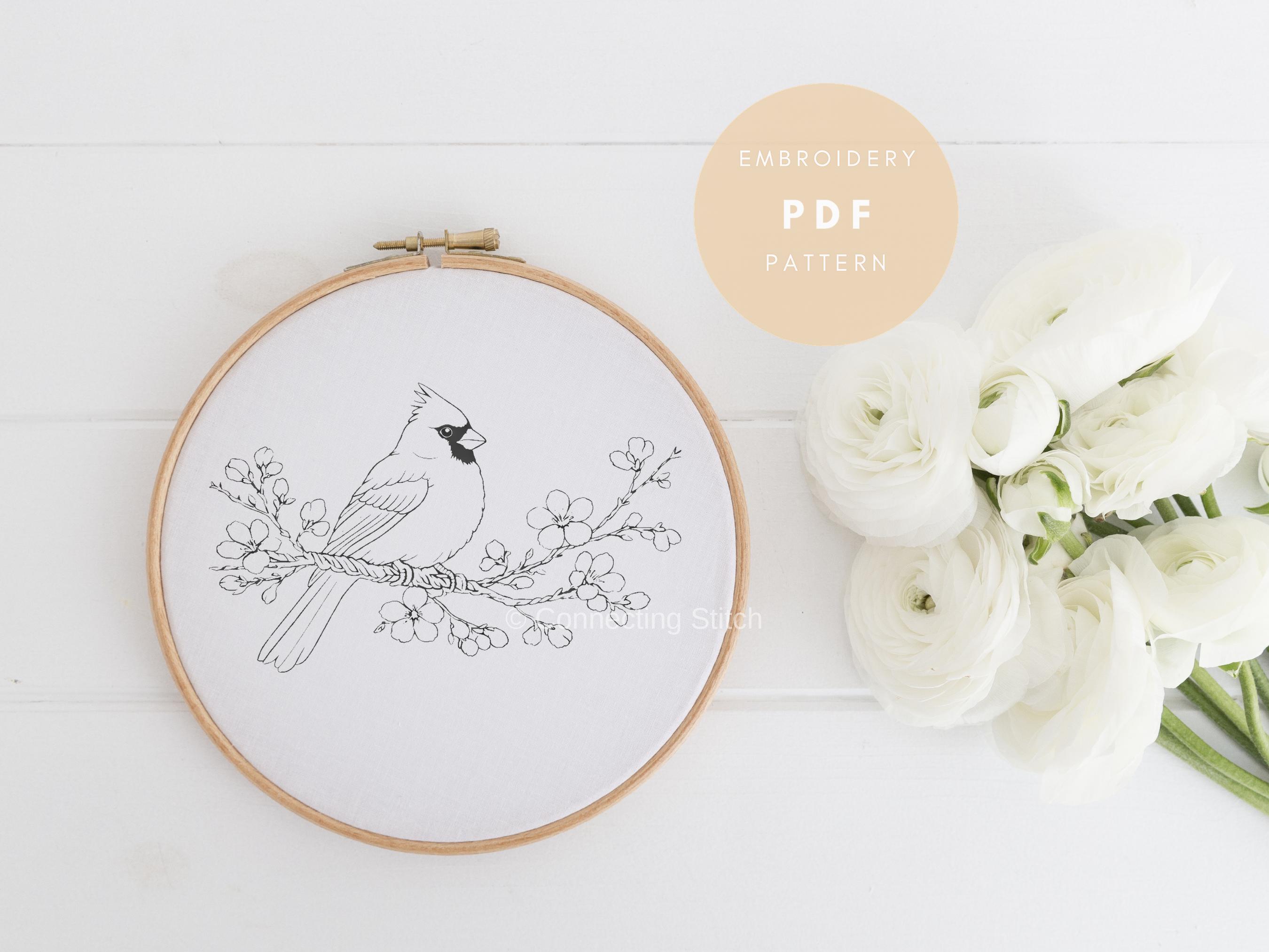 Cardinal Bird Embroidery PDF Pattern | Hand Embroidery Design With ...