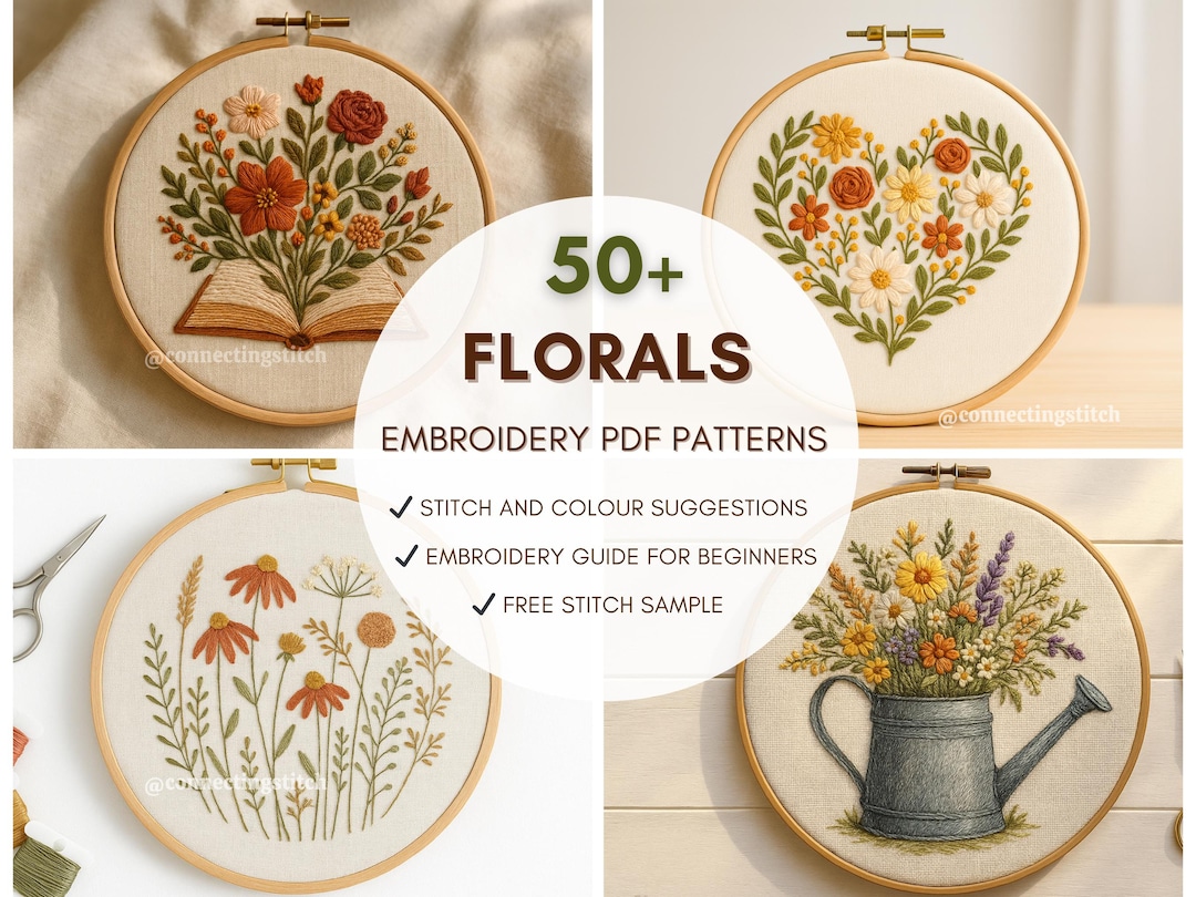 Floral Embroidery Pattern Bundle | Hand Embroidery PDF Patterns ...