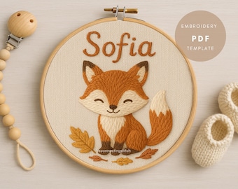 Personalized Fox Name Embroidery Pattern: Nursery Decor (PDF Template)