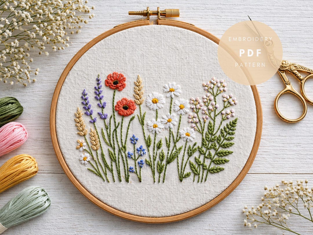Wildflower Embroidery Pattern PDF | Beginner Floral Sampler Hoop Art ...