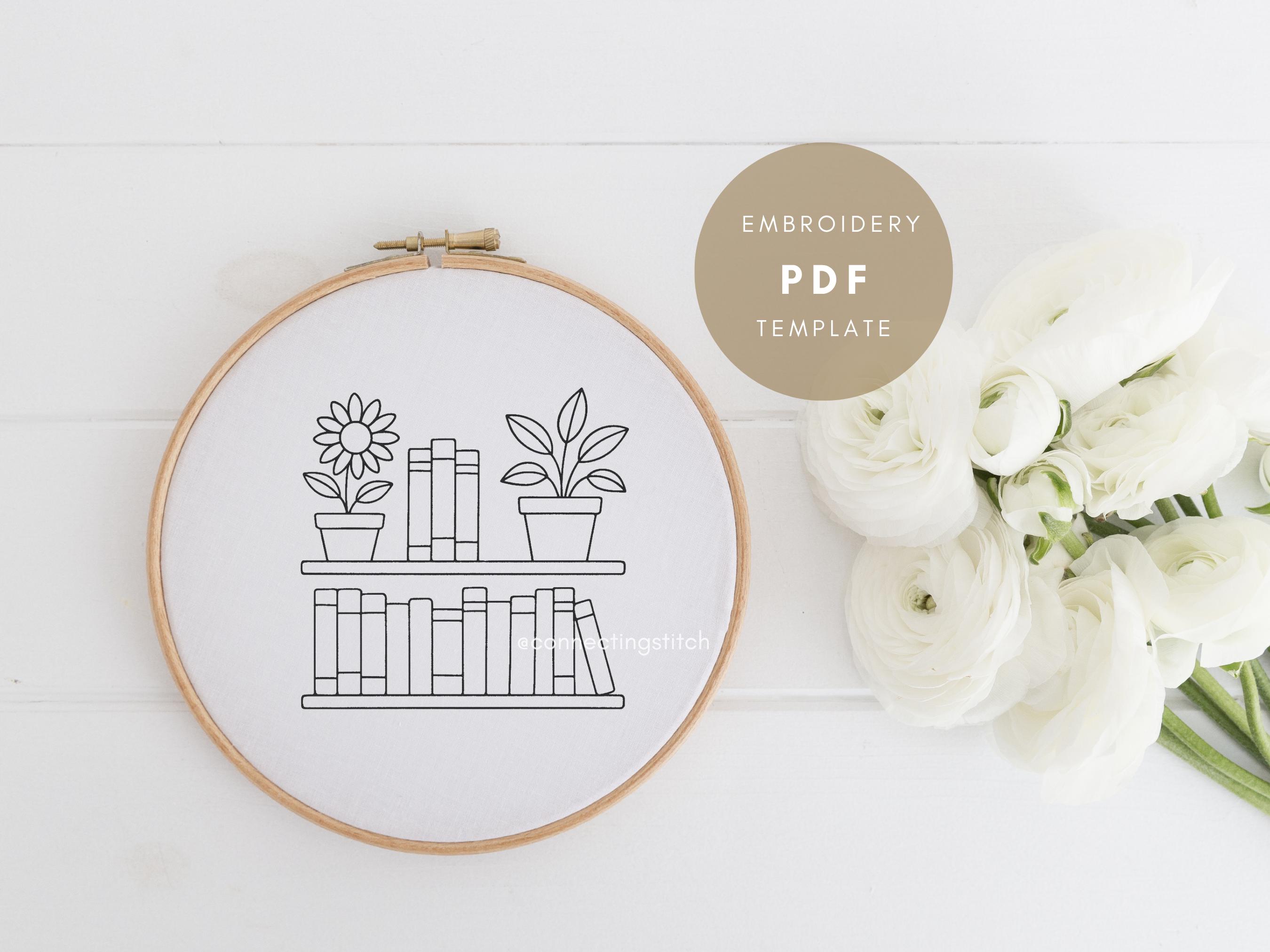 Bookshelf Hand Embroidery Pattern | Book Lover Hoop Art (PDF Download ...