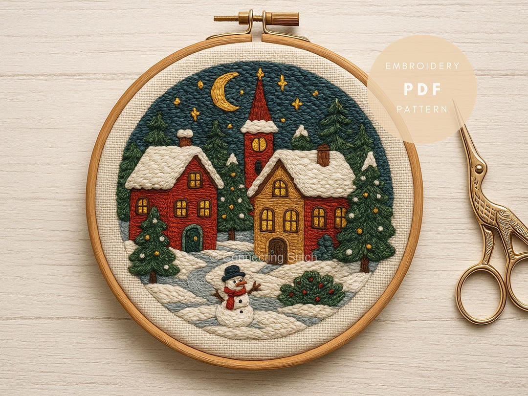 Winter Village Hand Embroidery Pattern • PDF Template • Christmas Hoop ...