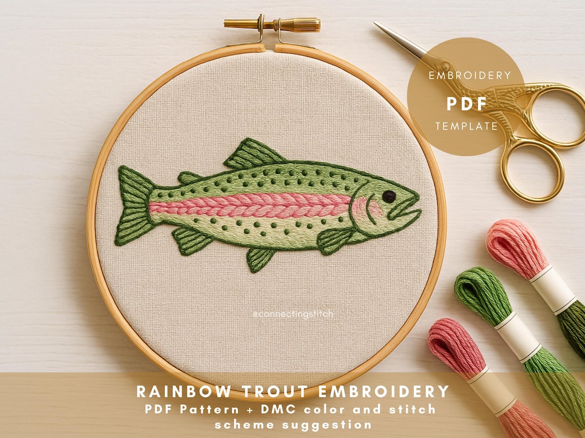 Rainbow Trout Embroidery Pattern – Beginner PDF Template - Etsy