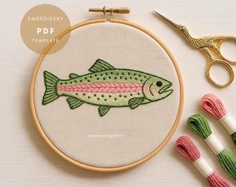 Rainbow Trout Embroidery Pattern – Beginner PDF Template