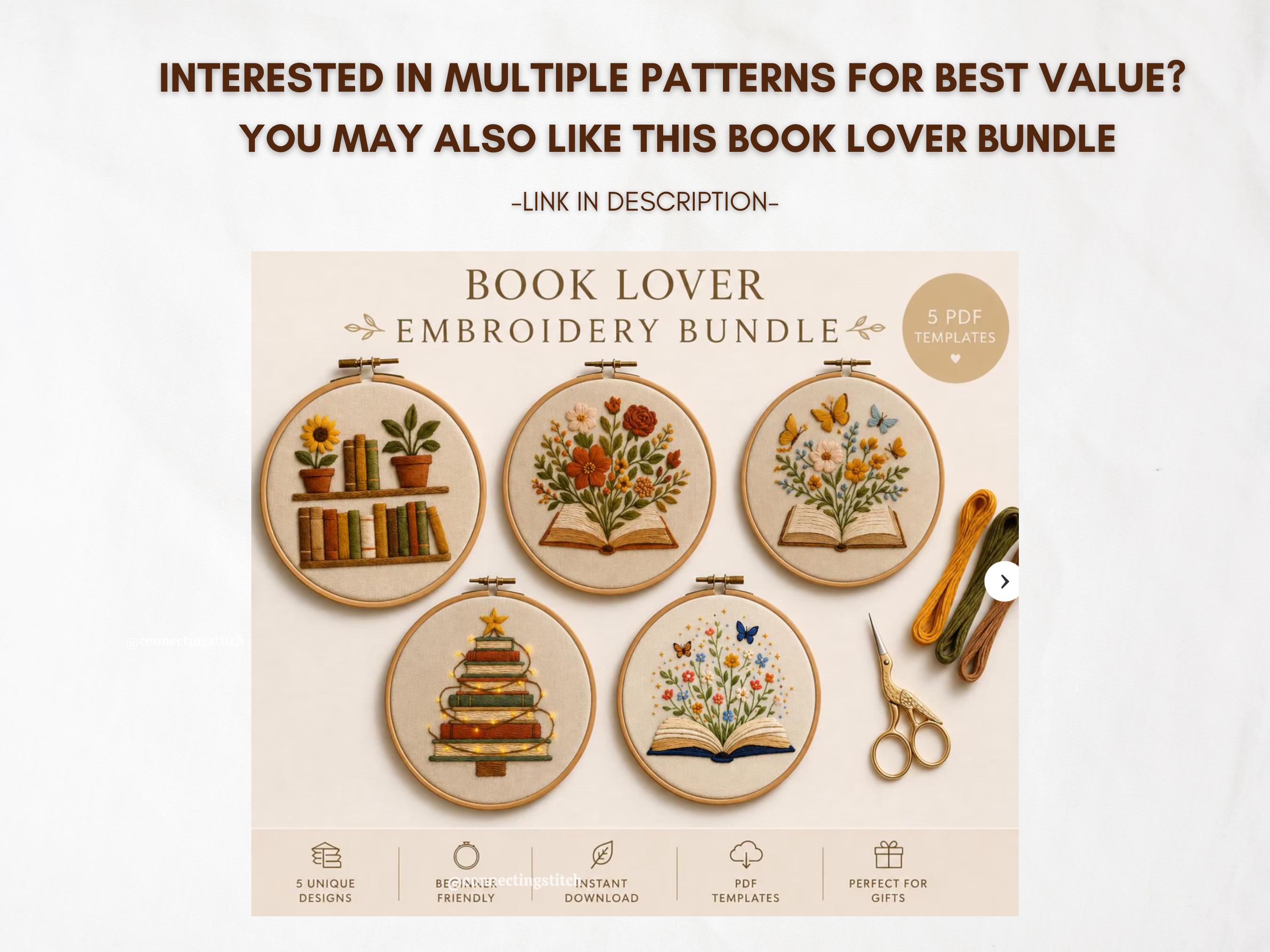 Bookshelf Hand Embroidery Pattern | Book Lover Hoop Art (PDF Download ...