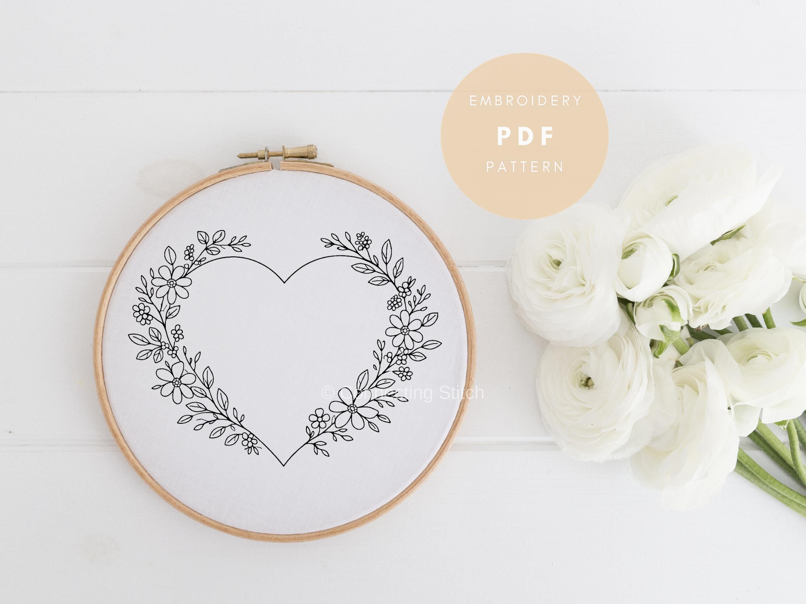 Heart Wreath Embroidery Pattern PDF | Floral Botanical Design ...