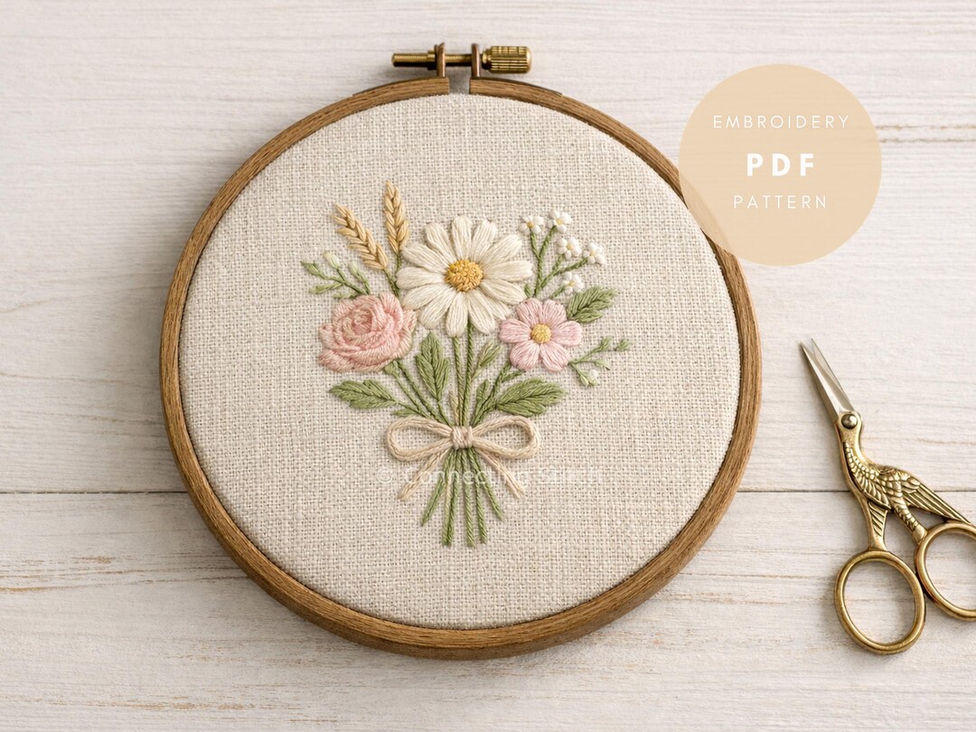 Floral Embroidery Pattern PDF | Beginner Hand Flower Hoop Art (digital ...