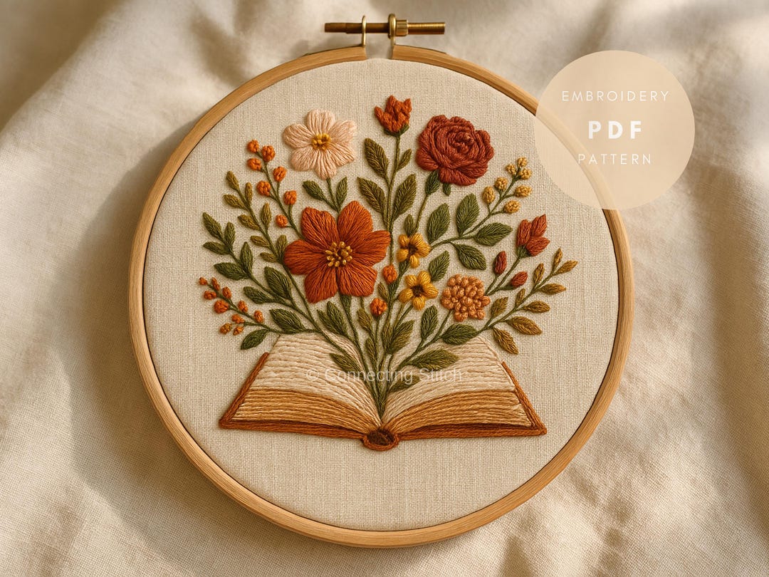 Floral Book Embroidery Pattern PDF – Botanical Hand Embroidery Template ...