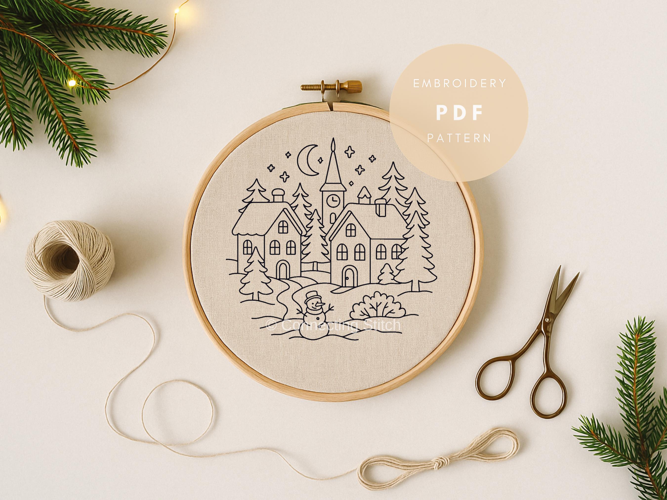 Winter Village Hand Embroidery Pattern • PDF Template • Christmas Hoop ...