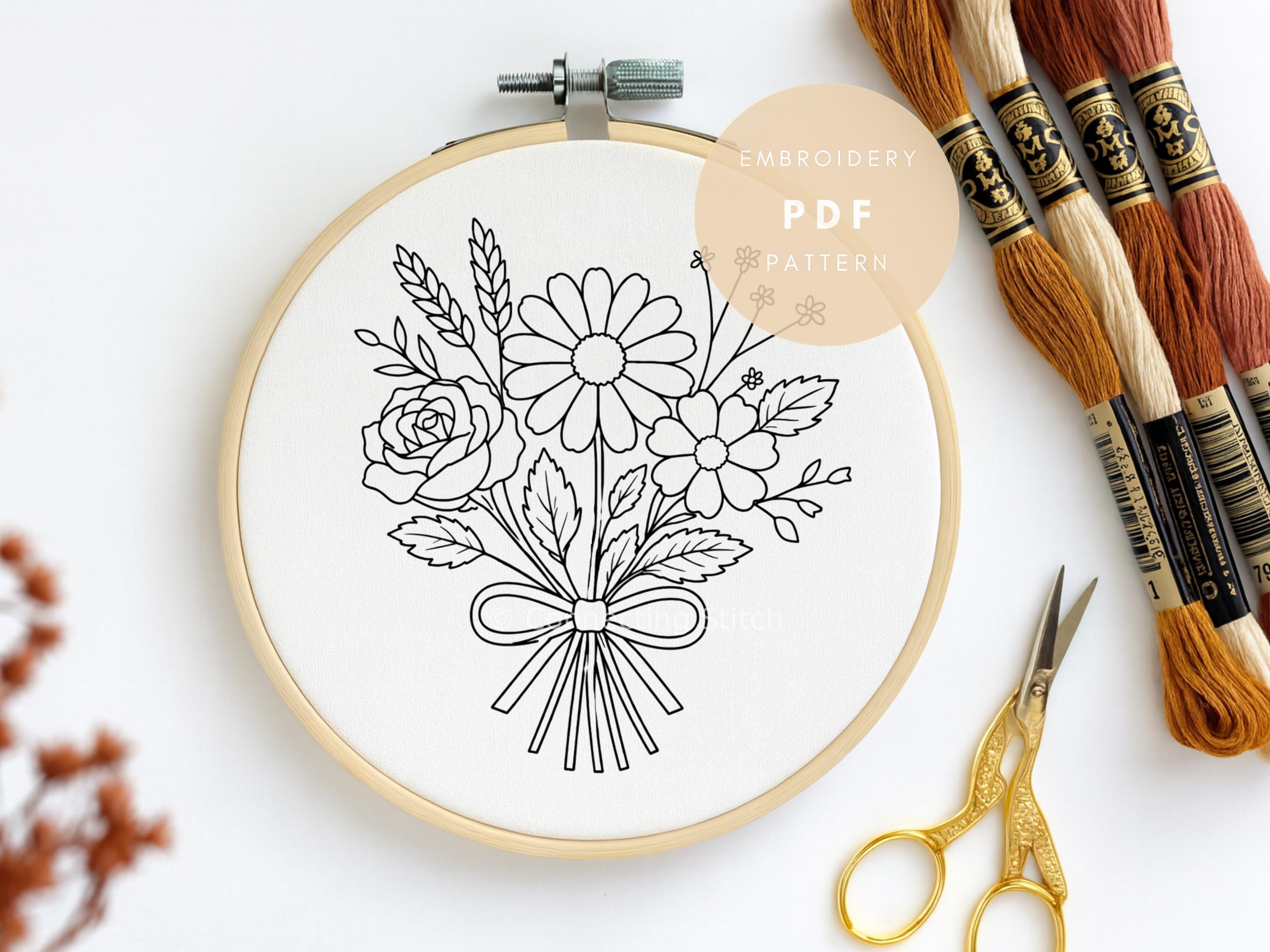 Floral Embroidery Pattern PDF | Beginner Hand Flower Hoop Art (digital ...