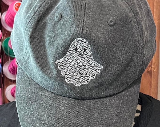 Floral Motif Ghost Baseball Hat - Cute Embroidered Halloween Hat