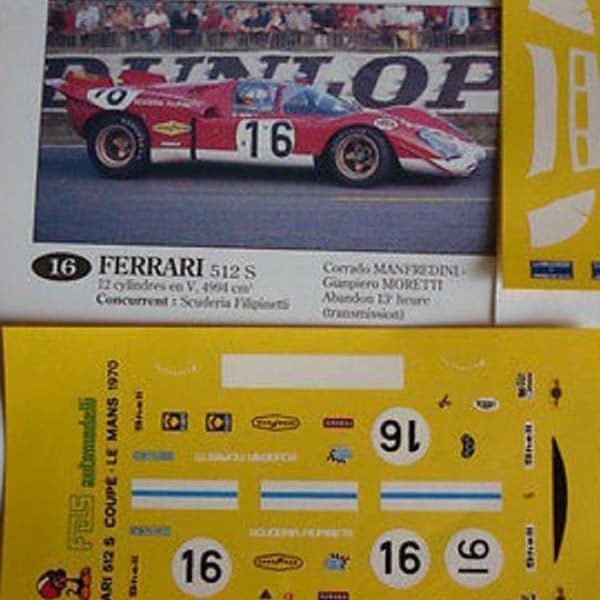Décalcomanies/autocollants 1/43 Pour Ferrari 512S - Livrée Monza Hatch 1970, Neuves, Marque FDS