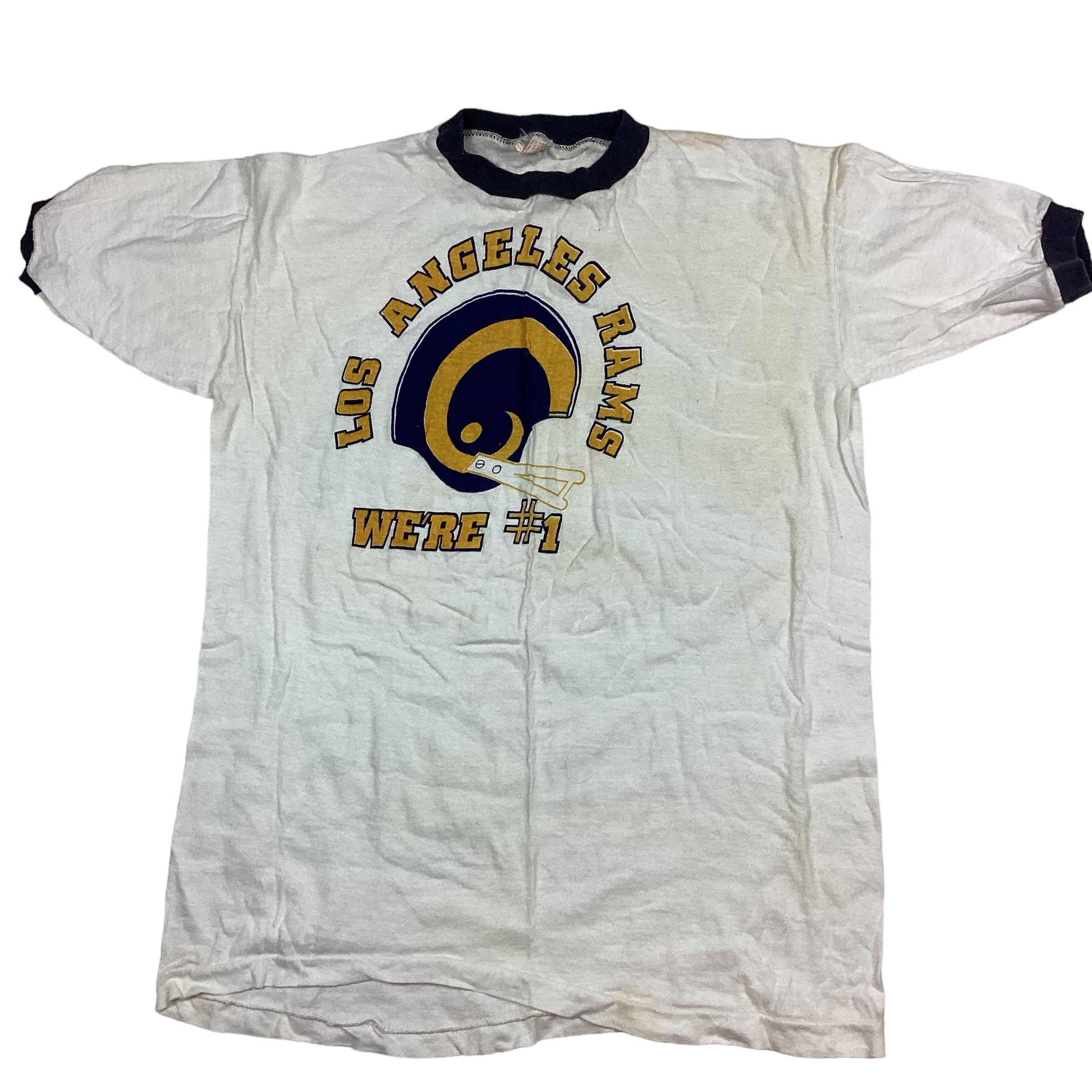 Vintage Los Angeles Rams NFL Ringer Tshirt. 70s. Measures as an XS 