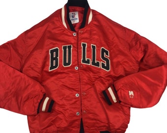 Vintage Starter Satin chicago bulls Bomber jacket Varsity, Black And Blue  Size M