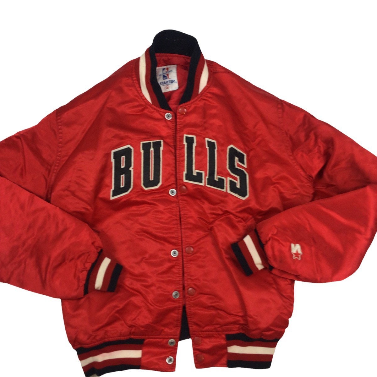 STARTER, Jackets & Coats, Vintage Starter Chicago Bulls Satin Bomber  Jacket Usa Made 9s Black Jordan Nba