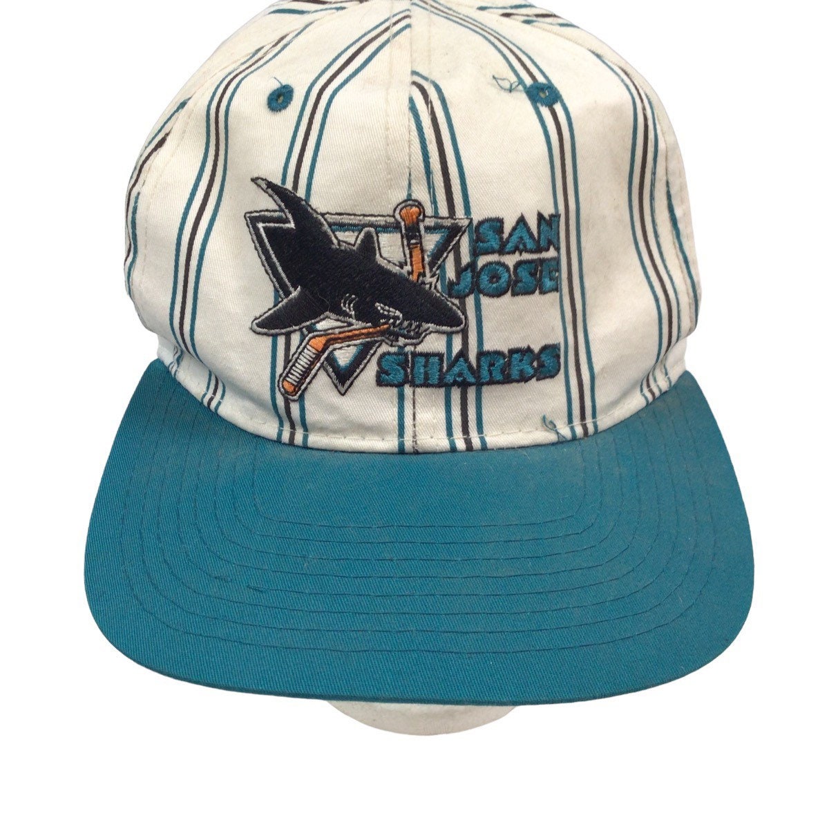 Vtg 90s Rare NHL San Jose Sharks Starter Big Script Snapback Hat Cap Block  Logo 