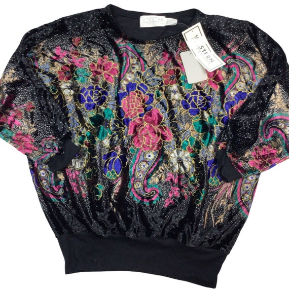 Vintage 1980s velvety floral western connection b… - image 1