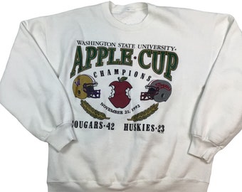 Vintage 1992 Washington Apple cup Crewneck sweatshirt. Washington Huskies,  Washington State Cougars. Large front graphic. Small