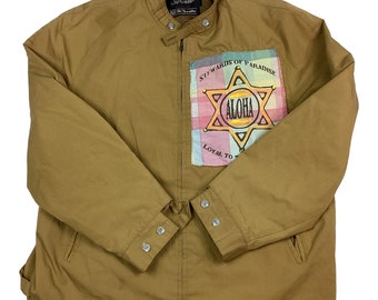 Vintage Sears sportswear 70s custom design Stewards of Paradise Aloha zip up jacket. fully lined. Steel talon zipper. XL