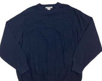 Vintage Geoffrey Beene cable knit sweater. Made in Hong Kong. Deep navy. XXL. Blue