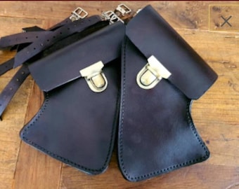 BMW R nine T all models, left and right side bags. Dark walnut Tuscan leather. Hand-made in Italy.