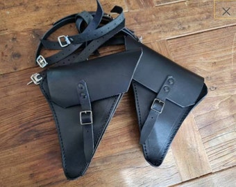 BMW R100 R80 R65 R45 left and right side bags. Black Tuscan leather. Hand made in Italy.