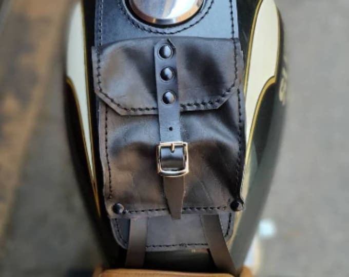 Suzuki tu250x leather tank belt and documents bag Cafe Racer and Scrambler color black