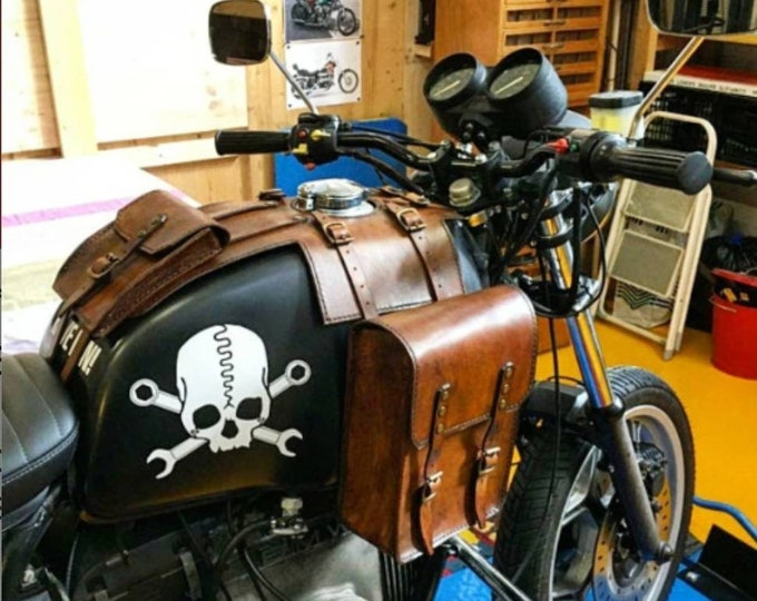 Bmw r45 r65 r80 r100 leather tank bags with documents holder cafe racer special scrambler
