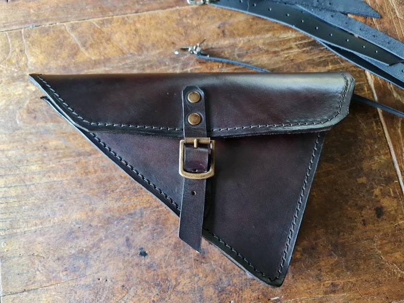 Ducati scrambler series left side bag. cafe racer scrambler. Aged WALNUT colour. image 1