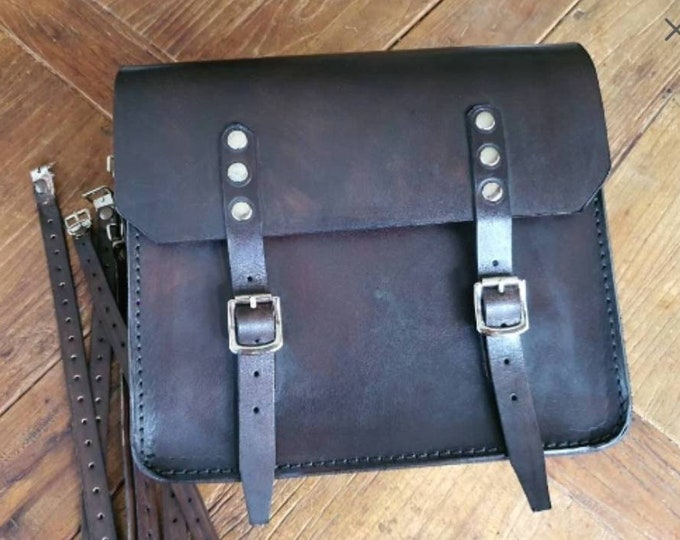 Cafe racer scrambler custom leather bag. Used and vintage look. Triumph, bmw, honda, yamaha.