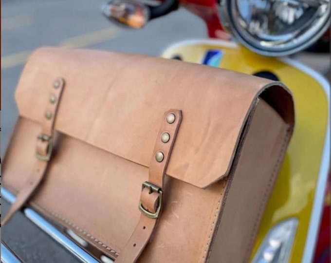 Leather top case for Piaggio Vespa front rack natural color leather