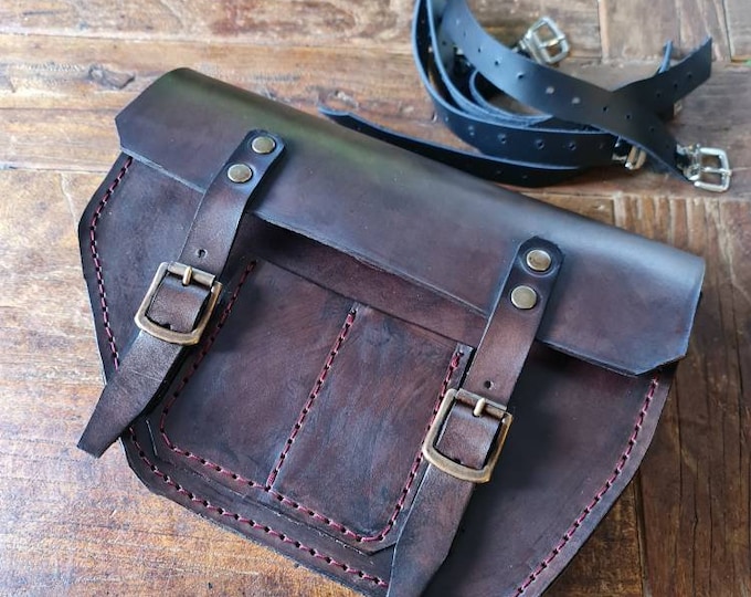 Moto Guzzi V7 right side bag cafe racer scrambler. Leather Color DARK WALNUT AGED