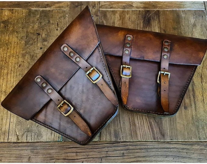 Honda cb 350/500/750 side bags cafe racer scrambler. Aged leather color