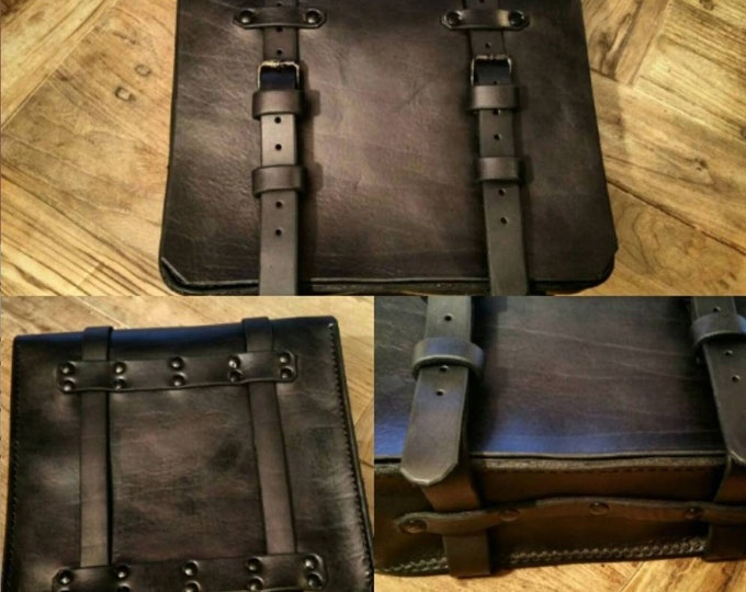Cafe racer scrambler custom leather bag. Total black color 